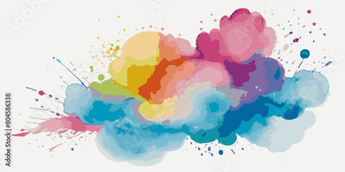 Vector watercolor rainbow multicolor splatter design background. Multicolored rainbow explosion of cloud powder paint holi decoration isolated on transparent background.