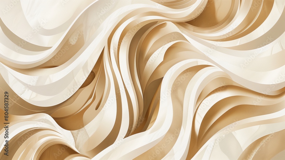 Fototapeta premium An abstract illustrated print in light beige and darker beige, thick swirling stripes.