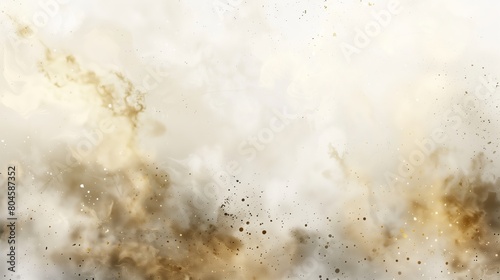 A white background, with grey-beigh smoke and hints of tiny gold specks.