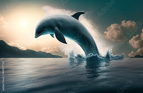 dolphins swim in the sea. Generative AI 