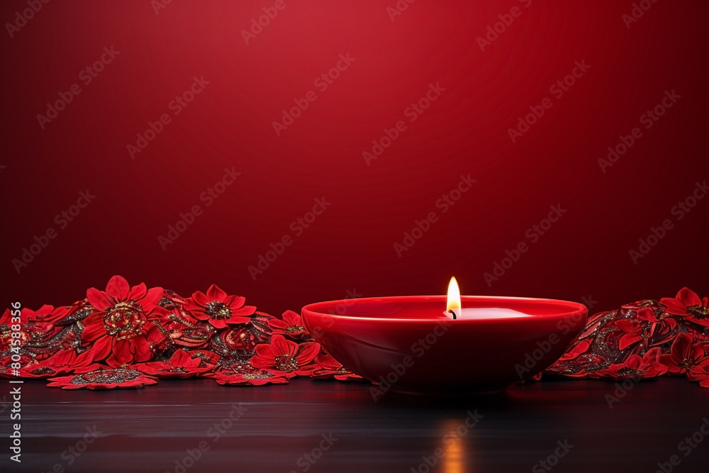 Happy Diwali. Diya oil lamps on red background. Greetings Card Design, Copy space, banner format Happy Diwali. Diya oil lamps on red background. Greetings Card Design, Copy space, banner format