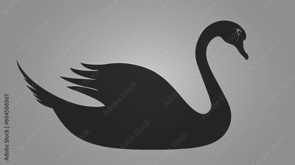 A black swan atop a gray backdrop, its shadow casting a swan-like form overhead A black swan atop a gray backdrop, its shadow casting a swan-like form overhead