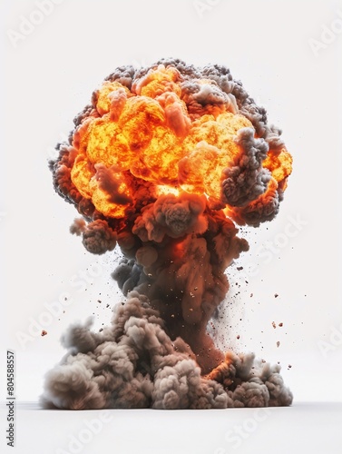 A large explosion is depicted in the image, with a lot of smoke and fire