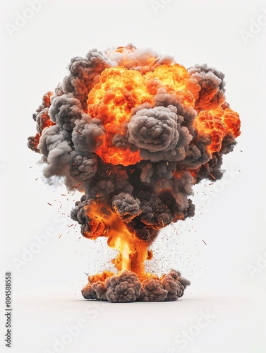 A large explosion is depicted in the image  with a lot of smoke and fire