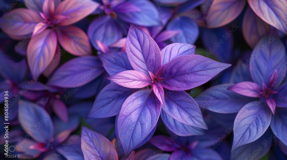 Marvel at the striking beauty of Tradescantia pallida with an image that captures the plant's vibrant purple foliage against a backdrop of lush greenery. Let the bold, contrasting colors create 
