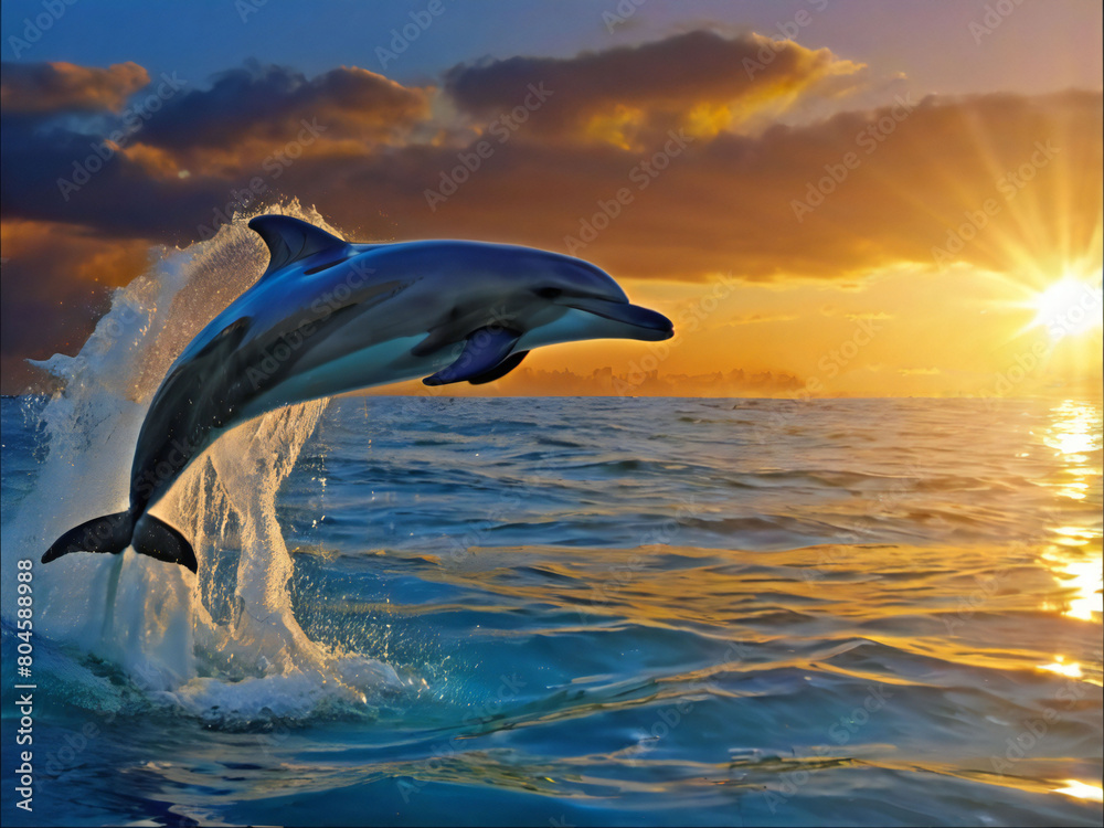 Fototapeta premium Dolphin jumping from the sea surface