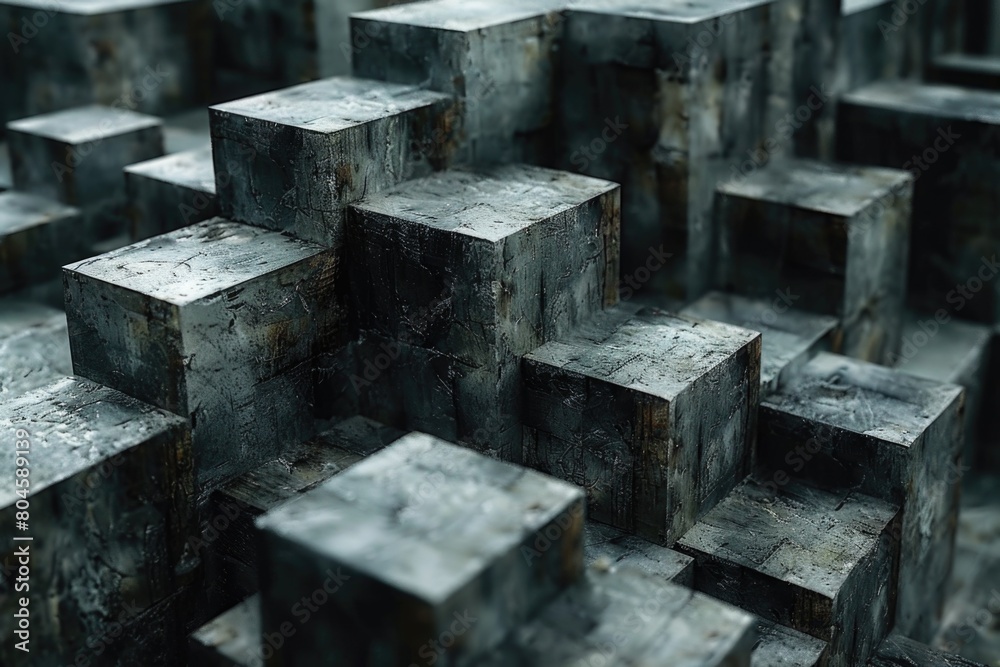An abstract artistic image of multiple weathered concrete blocks, presenting depth and texture An abstract artistic image of multiple weathered concrete blocks, presenting depth and texture