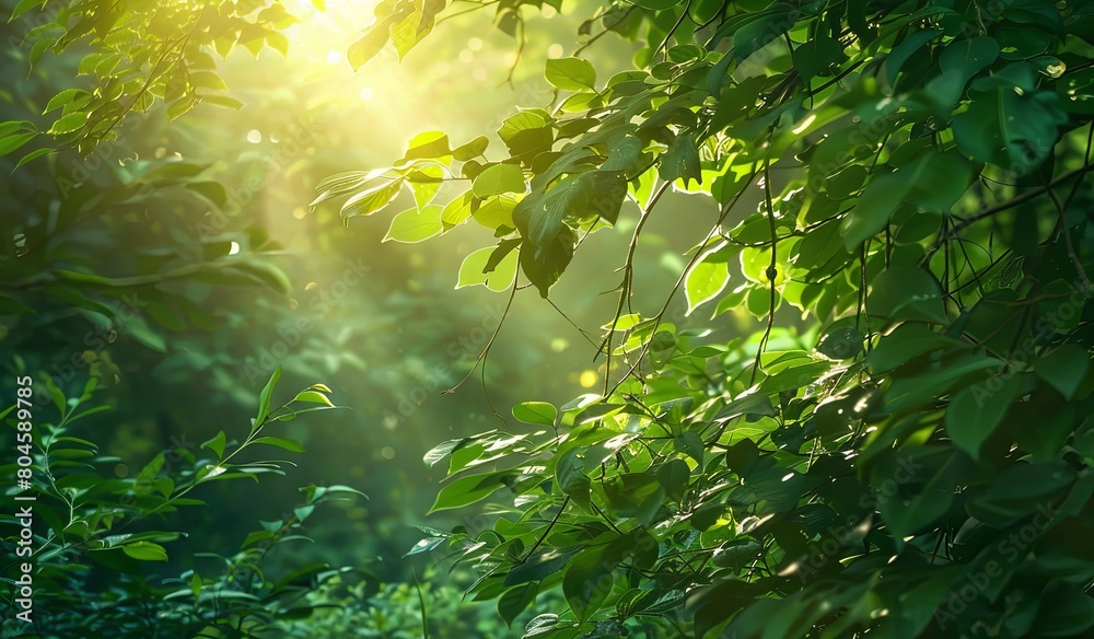 Obraz premium Sunlight filtering through tree leaves