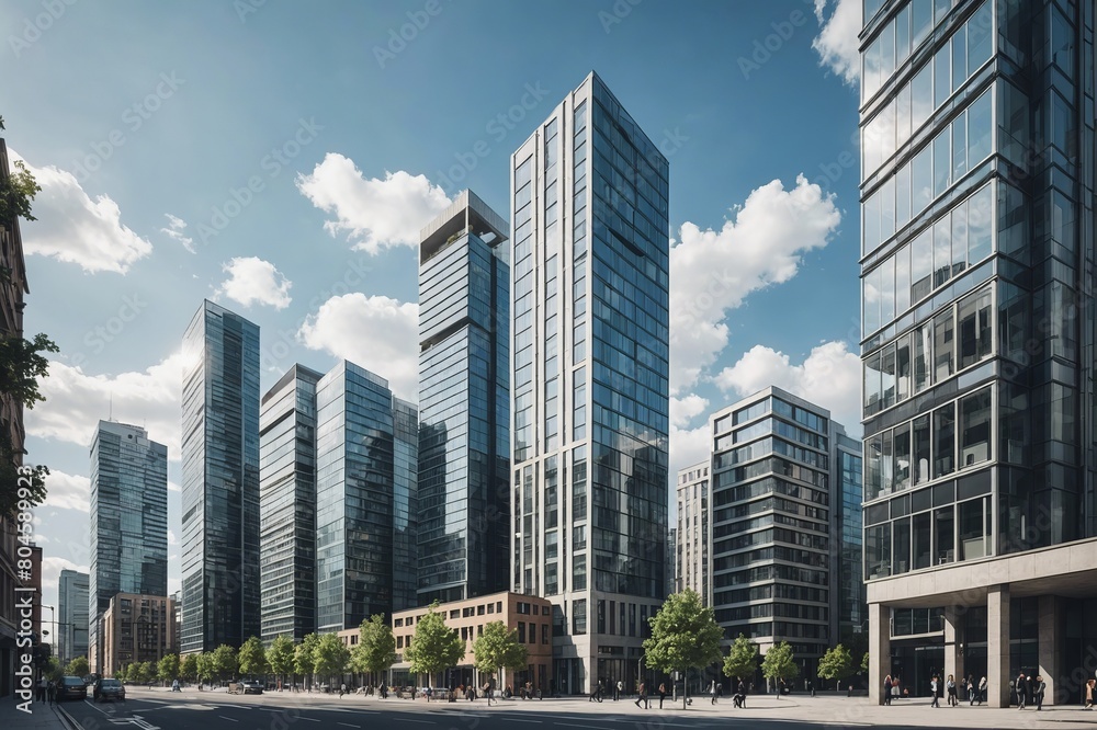Illustration of modern buildings in city against sky Illustration of modern buildings in city against sky