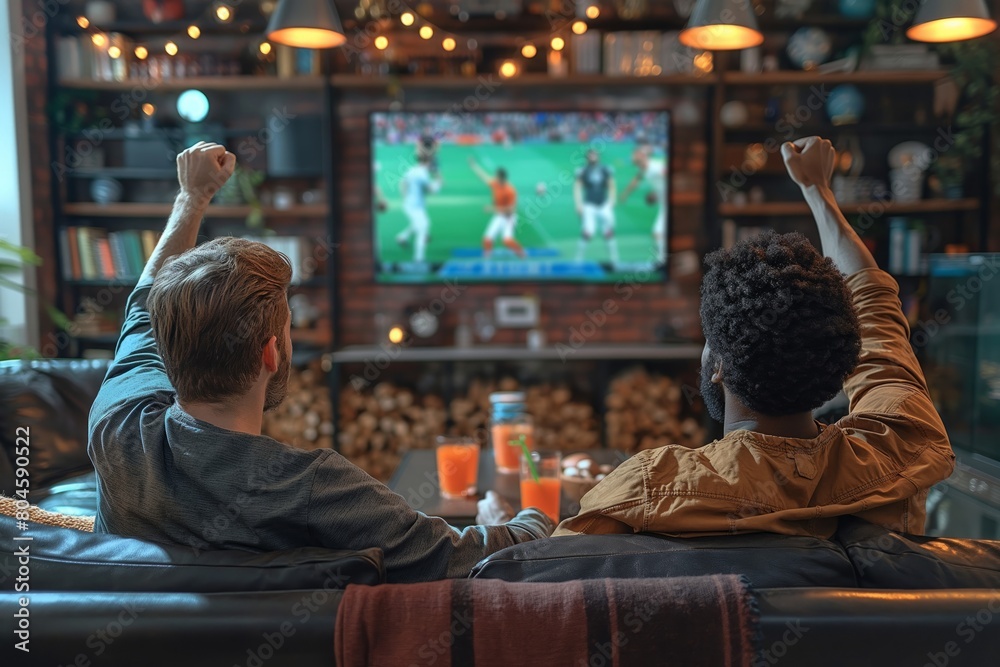 Friends watching sports game on TV