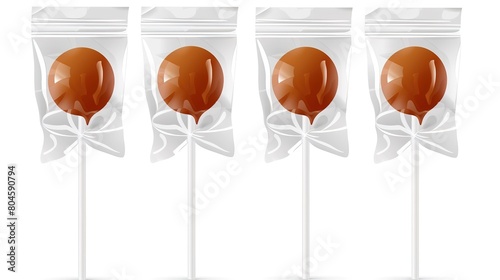 Shiny lollipops in transparent wrappers on a white background photo