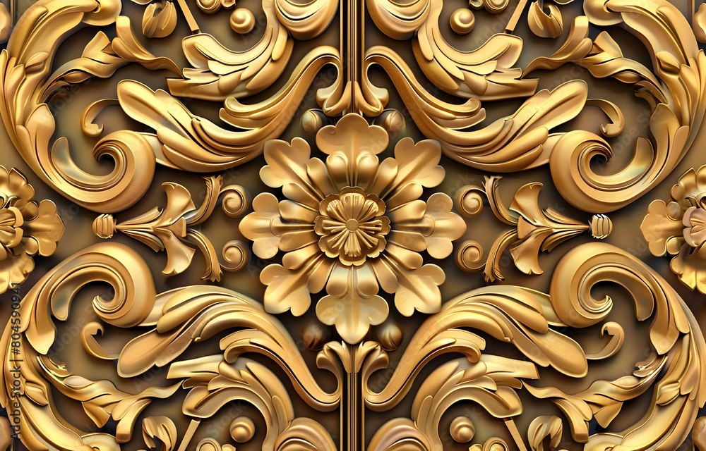 3d seamless pattern, wood carved texture, golden background, 2D, flat design, high resolution, highly detailed, high quality 