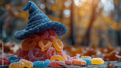 Italian tradition of the Befana with sweet coal and candy on a wooden background... photo