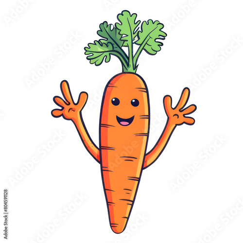 Carrot funny cartoon cute character with eyes, smile isolated on white background. Illustration vegetable for kid, sale, package, cutout minimal.