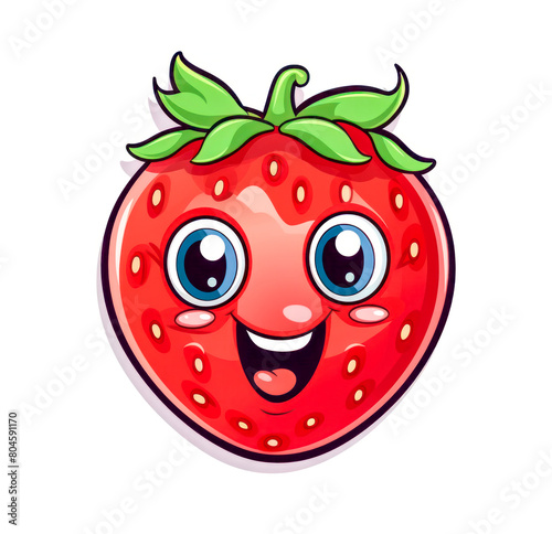Strawberry funny cartoon 3D cute character with eyes, smile on white background. Illustration for kid, sale, package, cutout minimal