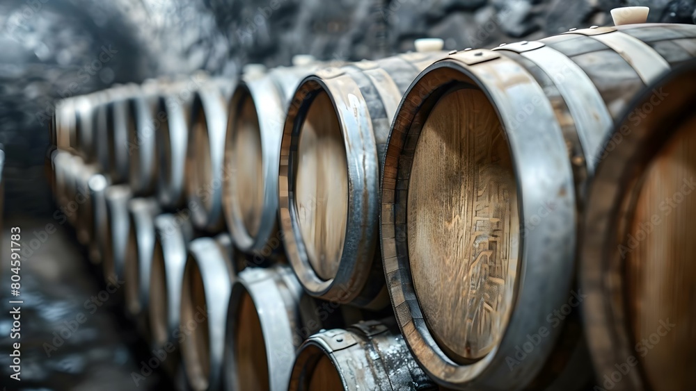 Aging Wine or Whisky in Cellar Barrels for Future Generations. Concept Wine Aging, Whisky Cellar, Future Generations, Barrel Barrels, Cellar Barrels