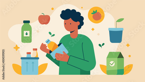 A person making a conscious effort to avoid products with excessive packaging opting for more minimalist options.. Vector illustration