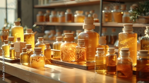 Research in chemical laboratory. Nature cosmetics with honey.