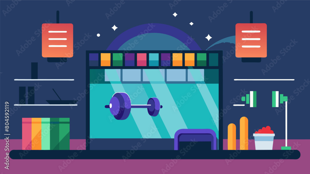 Obraz premium A fitness store offering a sensorysensitive workout hour where the usual loud music and bright lights are rep with softer music and dimmer lighting.. Vector illustration