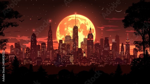 A city skyline with a full moon in the sky  AI