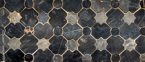 A complex tessellation pattern with repeating geometric shapes in various sizes photo