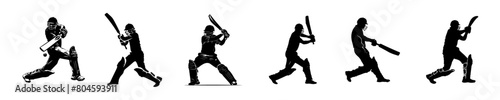 Cricket Player Action Poses Vector Set
