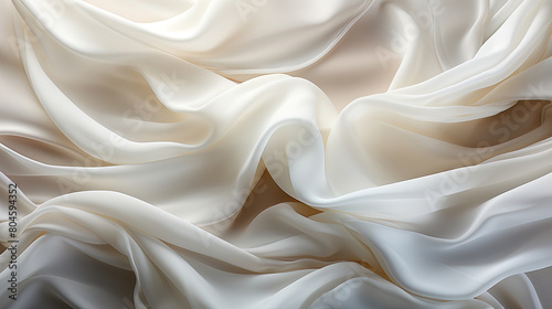 Beautifully Fluttering White Color Fabric in Space With Delicate Folds on Blurry Background