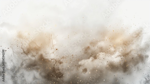 A white background, with grey-beigh smoke and hints of tiny gold specks.