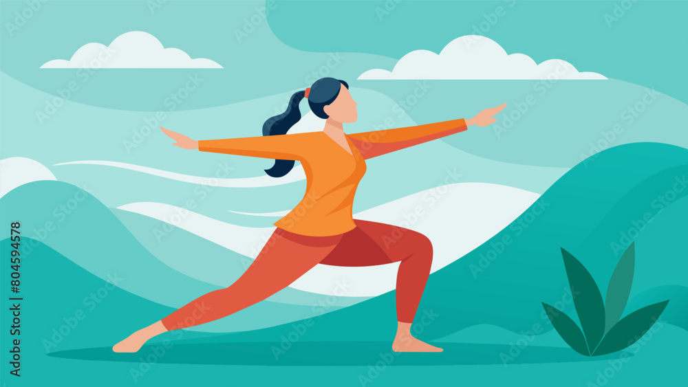 With a gentle hum of the ocean in the background a woman slowly moves through a series of outdoor Tai Chi exercises feeling centered and calm..