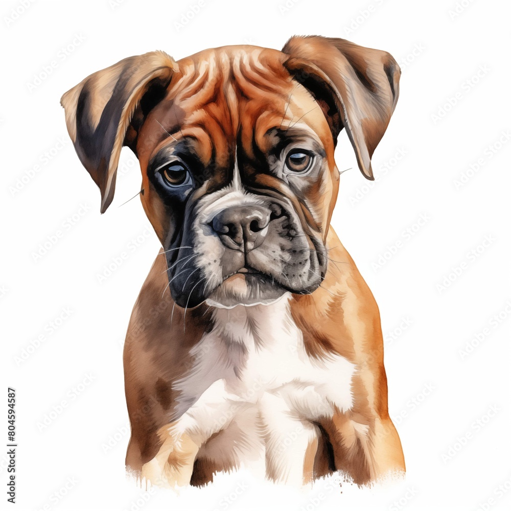 Boxer dog. Puppy dog. German boxer dog clipart. Watercolor illustration. Generative AI. Detailed illustration. Boxer dog. Puppy dog. German boxer dog clipart. Watercolor illustration. Generative AI. Detailed illustration.
