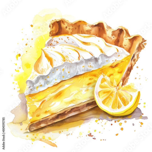 Lemon tart ,illustration watercolor isolate