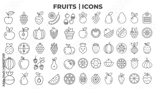 Fruits Icon Set. Outline icon collection vector.