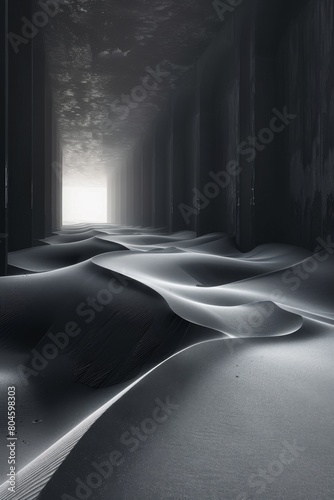 A long tunnel with a lot of sand in it, AI