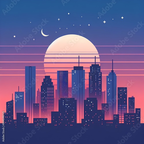 city skyline at night illustration, night sky in the town