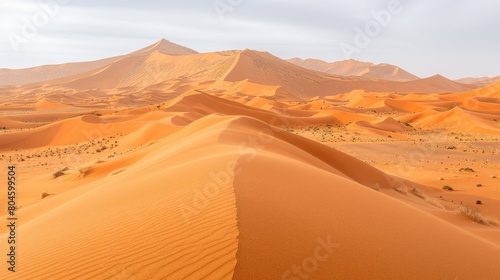 A desert landscape with a large amount of sand dunes  AI