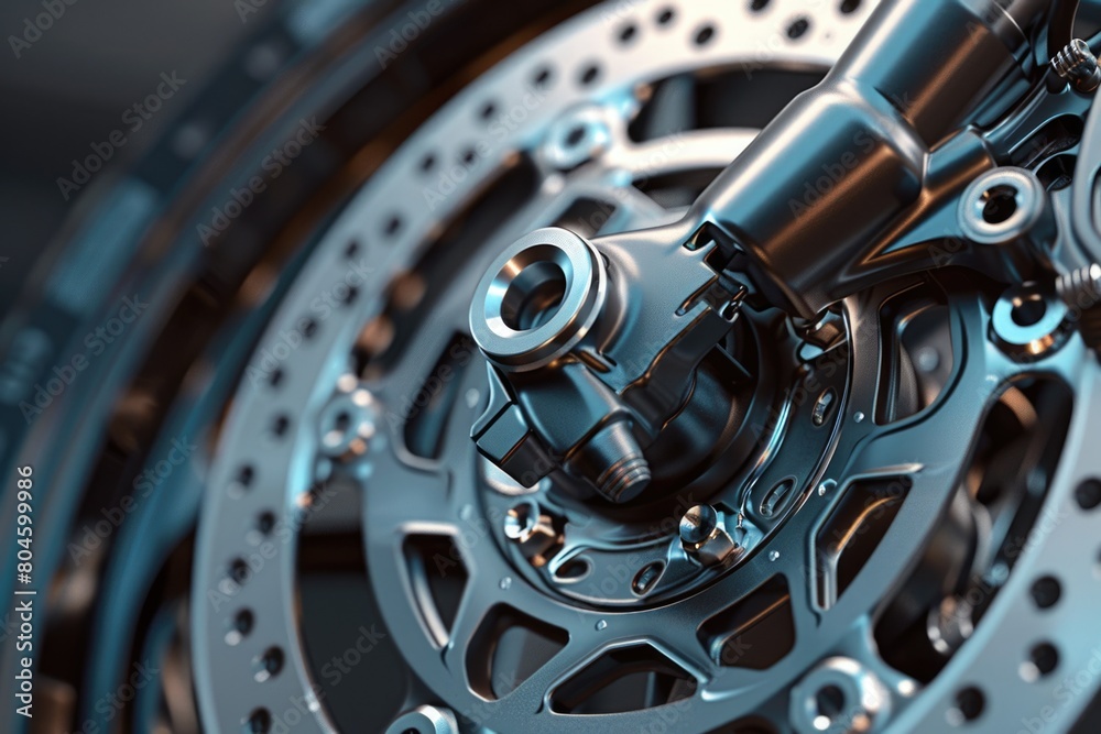 Detailed shot of a motorcycle wheel, suitable for automotive themes