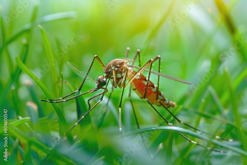 A mosquito sitting in the grass. Suitable for nature and insect themes photo