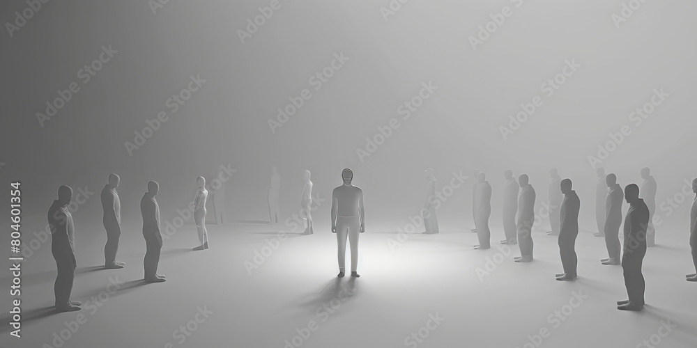 Loneliness (Light Gray): A single figure standing apart from a group, symbolizing isolation and solitude.