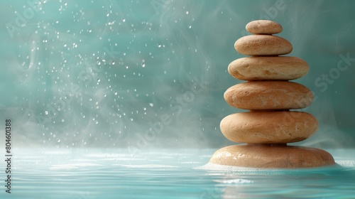   A stack of rocks atop the water s surface  with a single splash breaking free