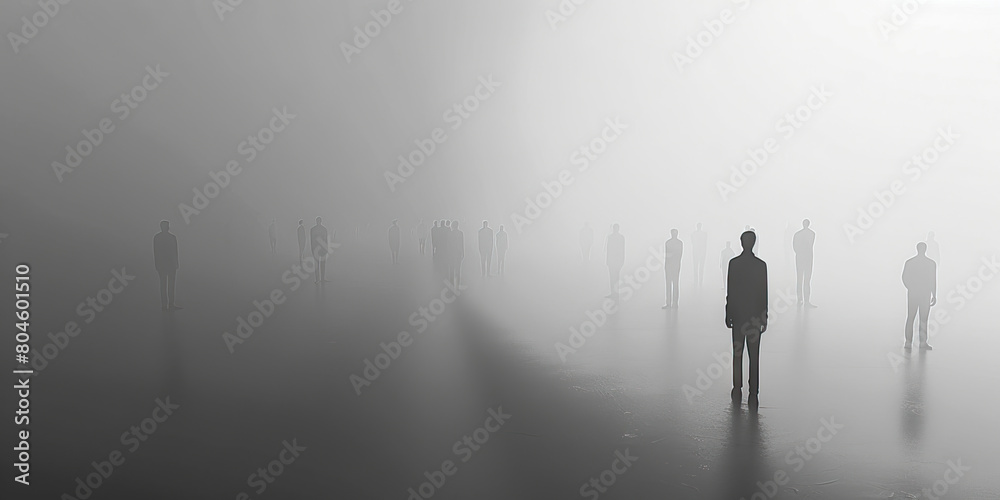 Loneliness (Light Gray): A single figure standing apart from a group, symbolizing isolation and solitude.
