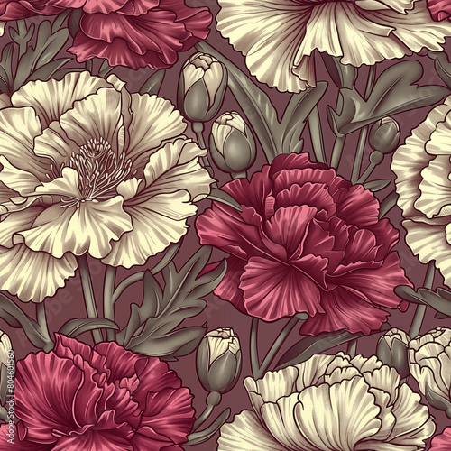 Seamless pattern with delicate carnations