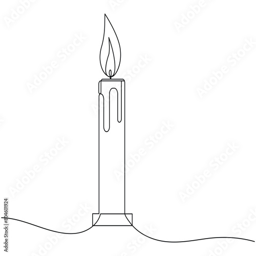 Vector continuous one simple single abstract line drawing of candle light isolated on a white background