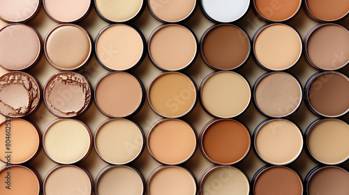 A row of makeup containers with different shades of tan