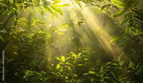 Sunlight streaming through tree leaves