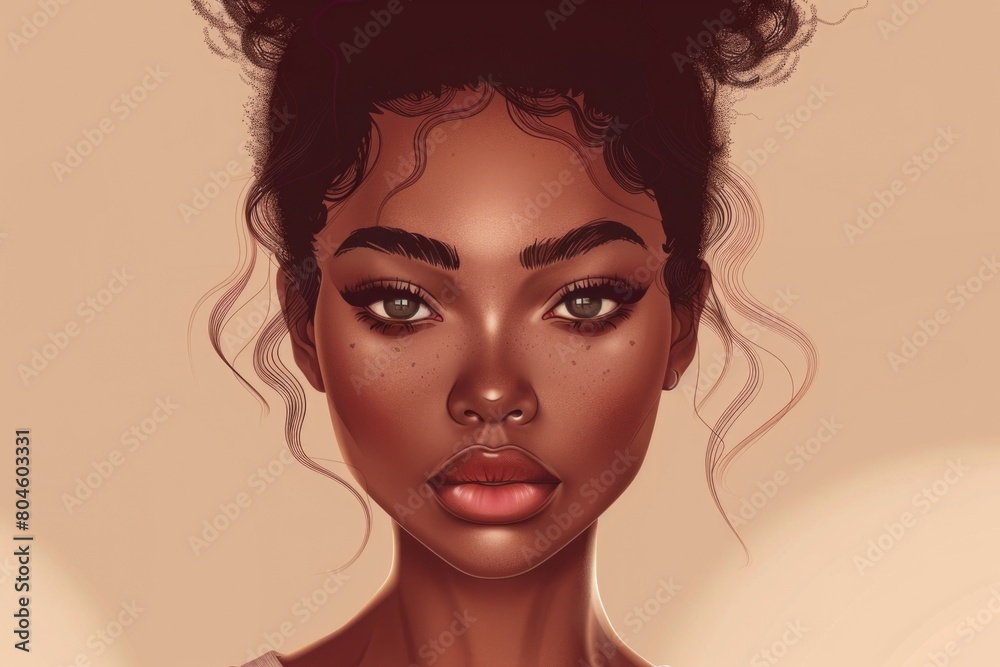Detailed illustration of a woman with a bun hairstyle. Perfect for beauty and fashion designs Detailed illustration of a woman with a bun hairstyle. Perfect for beauty and fashion designs