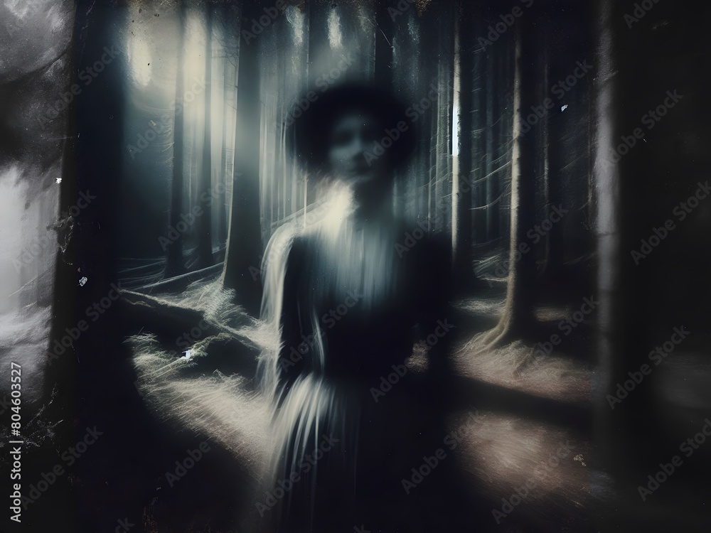 Dark and disturbing black and white, blurry and ghostly portrait of a woman Dark and disturbing black and white, blurry and ghostly portrait of a woman