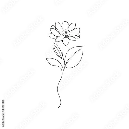 Vector continuous one simple single abstract line drawing of Flower isolated on a white background