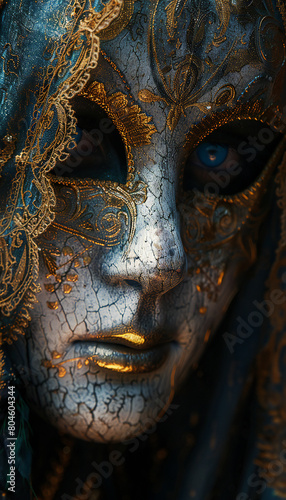 Vertical recreation of woman eyes behind a venetian carnival mask 