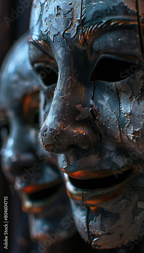 Vertical recreation of deteriorated carnival masks photo