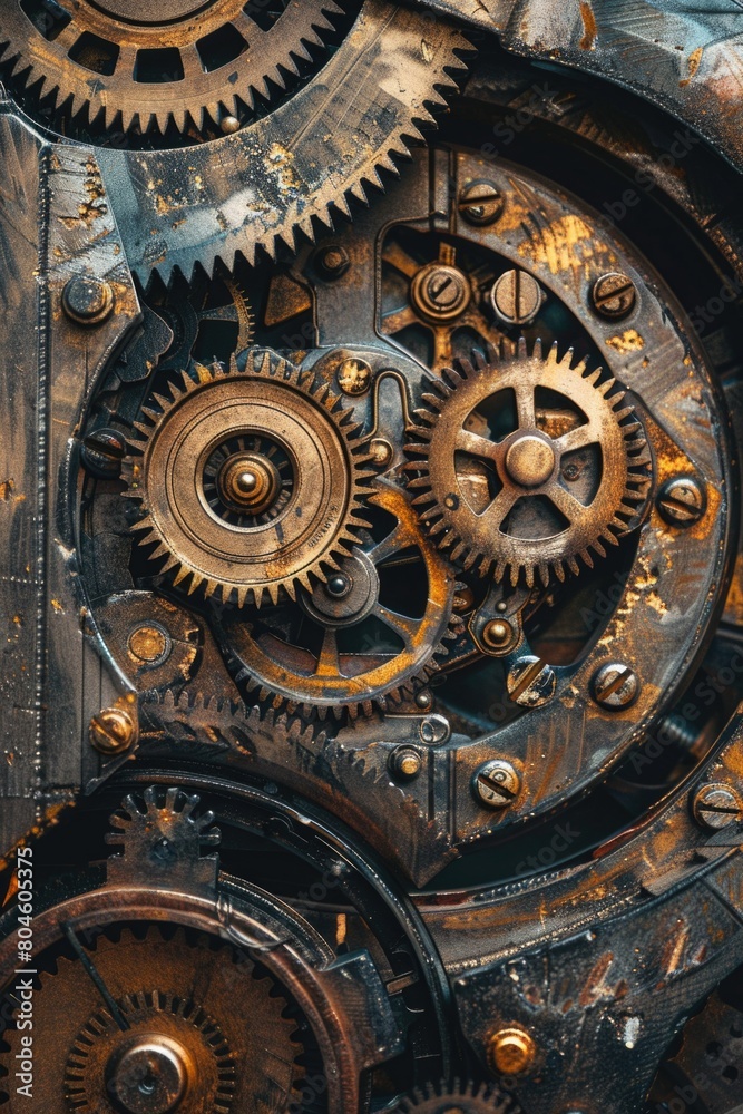 Detailed close up of a clock with multiple gears. Ideal for illustrating time management concepts